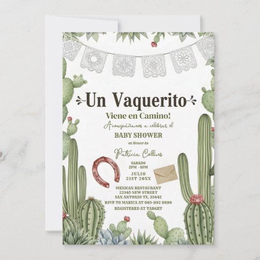 Vaquerito en Camino Spanish cowboy baby shower Einladung (Vorderseite)