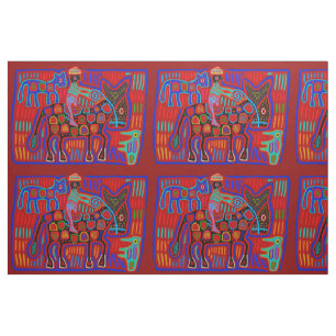 Vaquero und Pferde - Scharlachrot Blau Kuna Indian Stoff