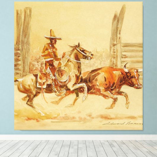 Vaquero und Steer von Edward Borein Leinwanddruck (Insitu (Holzboden))
