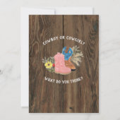 Vaquero/Vaquera Bootie Dark Wood Gender Reveal Einladung (Rückseite)