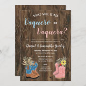 Vaquero/Vaquera Bootie Dark Wood Gender Reveal Einladung (Vorne/Hinten)