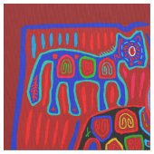 Vaquero y Caballos - Scarlet Red Blue Kuna Indian Stoff (Nahaufnahme)