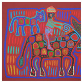 Vaquero y Caballos - Scarlet Red Blue Kuna Indian Stoff (Muster)
