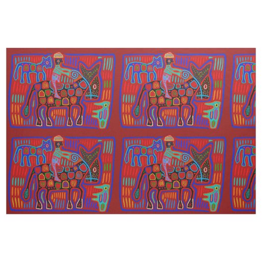 Vaquero y Caballos - Scarlet Red Blue Kuna Indian Stoff (Fat Quarter (45,7 x 55,9 cm))