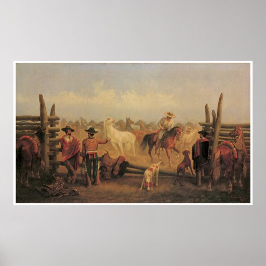 Vaqueros Roping Pferde in einer Corral, 1877 Poster (Vorne)