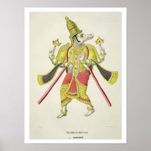 Varaha, graviert von de Marlet (Farbe litho) Poster (Vorne)