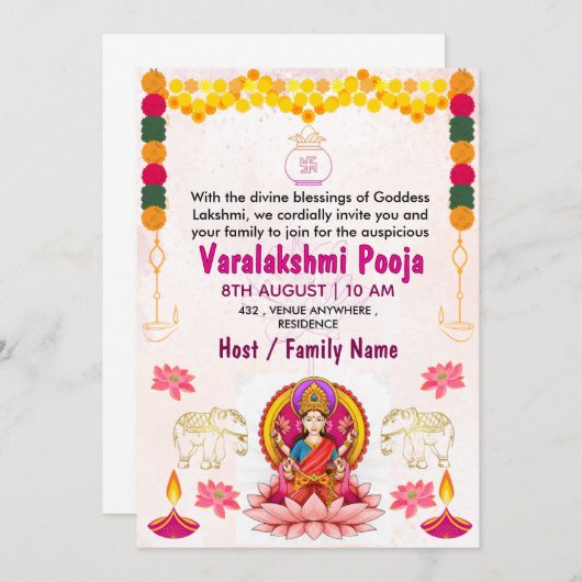 Varalakshmi Vratham Invitation Card | Pooja Einladung (Vorne/Hinten)