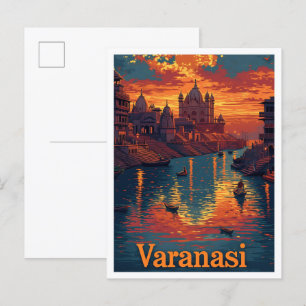 Varanasi India Vintag Art Travel Illustration Postkarte