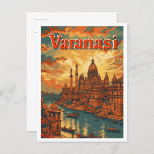 Varanasi India Vintag Art Travel Illustration Postkarte