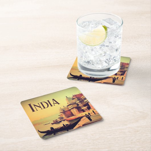 Varanasi India Vintage Malerei Rechteckiger Pappuntersetzer (Vor Ort)