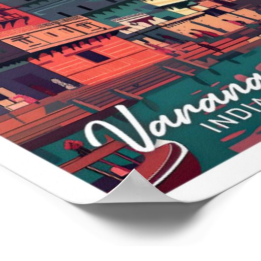 Varanasi India Vintage Travel Illustration Poster (Ecke)