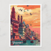 Varanasi India Vintage Travel Illustration Postkarte (Vorderseite)