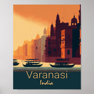 Varanasi Indien Minimalistisches Vintage-Reisepost Poster