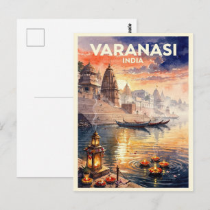 Varanasi Indien Vintage Reise Postkarte