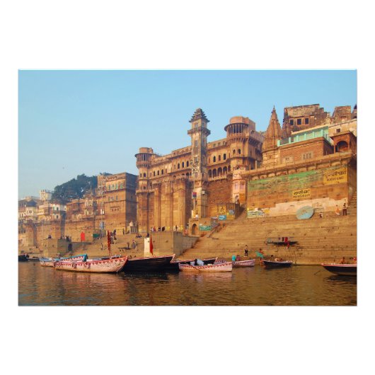 Varanasi Indien wie aus dem Ganga Fluss gesehen Fotodruck (Vorne)