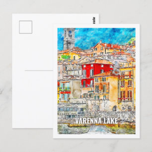 Varenna Comer See Italien Berühmte Reise Aquarell Postkarte