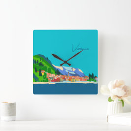 Varenna See Como Italien Illustration Quadratische Wanduhr
