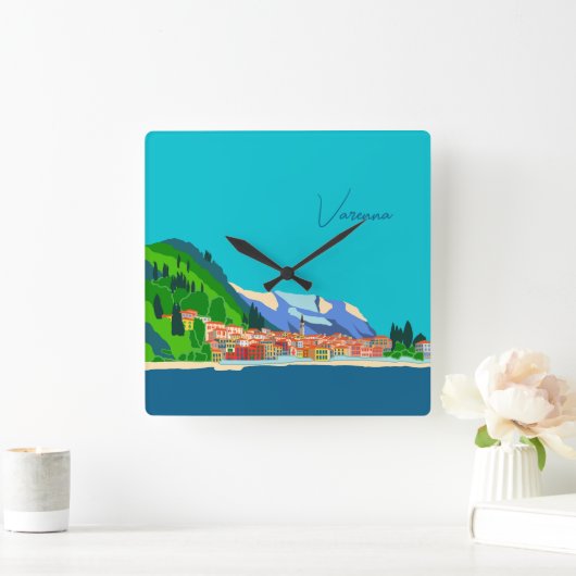 Varenna See Como Italien Illustration Quadratische Wanduhr (Zuhause)