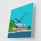 Varenna See Como Italien Illustration Quadratische Wanduhr (Winkel)