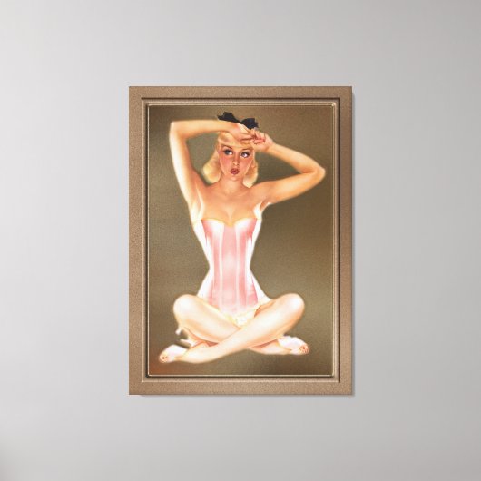 Varga Girl in einem rosa Corset von Alberto Vargas Leinwanddruck (Vorderseite)