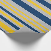Variabler Streifenmuster Navy Blue Gray Yellow Geschenkpapier (Ecke)