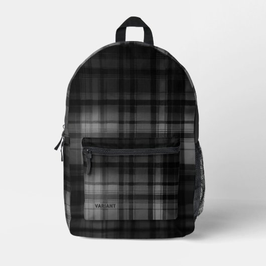 VARIANT Tartan Abstraction B/W Bedruckter Rucksack (Vorderseite)