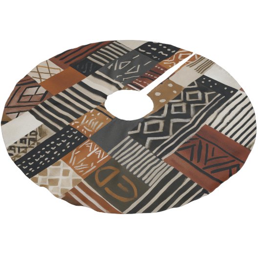 Variations of African motifs in earth tones Polyester Weihnachtsbaumdecke (Schrägansicht)