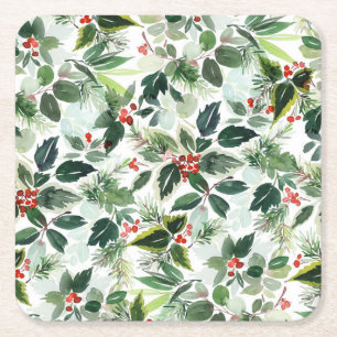 Variegierte Winterberry Muster Weihnachten Rechteckiger Pappuntersetzer