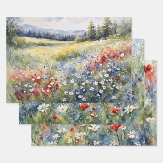 Varietäten aus Rot-Weiß und Blau-Wildblumen Geschenkpapier Set (Set)