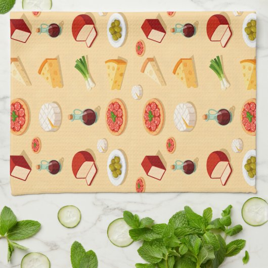 various cheeses appetizers and mini pizzas geschirrtuch (Gefaltet)