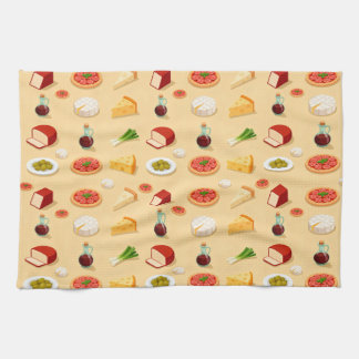 various cheeses appetizers and mini pizzas geschirrtuch