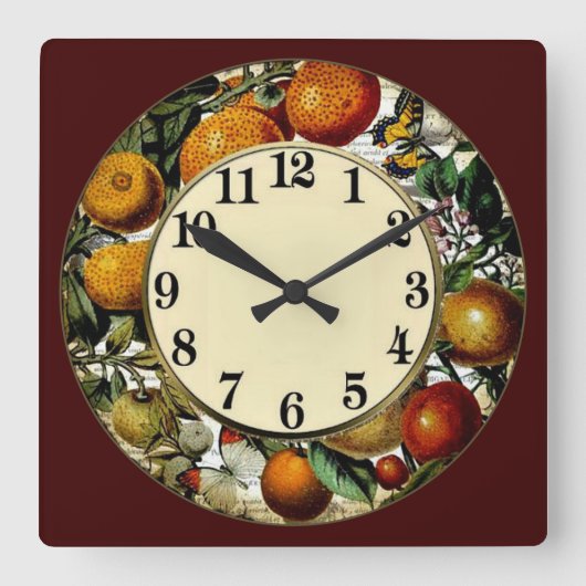 Various Fruits Quadratische Wanduhr (Vorderseite)