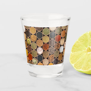 Various spices and food ingredients schnapsglas