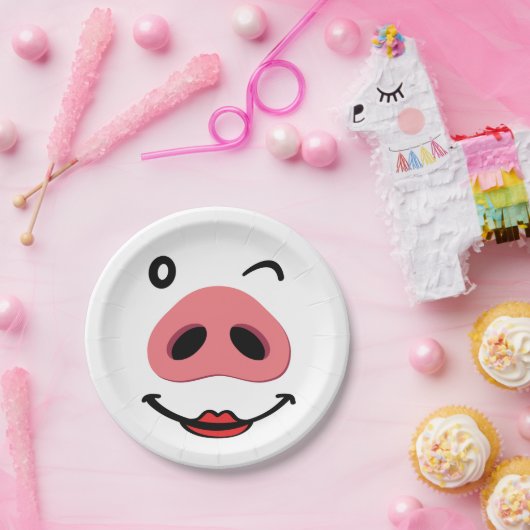 Varkensneus blij gezicht. Neus van een varken. Pappteller (Party)