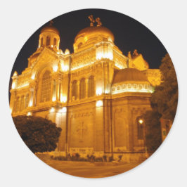 Varna Kathedrale am Abend Runder Aufkleber