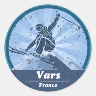 Vars Skistation - Skier Runder Aufkleber