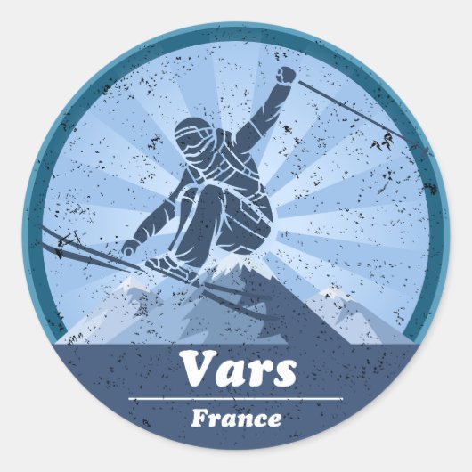 Vars Skistation - Skier Runder Aufkleber (Vorderseite)