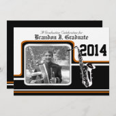 Varsity Band Saxophon Abschluss Foto Orange Einladung (Vorne/Hinten)