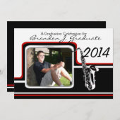 Varsity Band Saxophon Abschluss Foto Red Einladung (Vorne/Hinten)