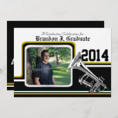 Varsity Band Trumpet Abschluss Foto Gold Einladung (Vorne/Hinten)