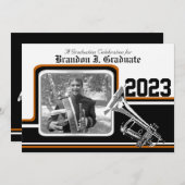 Varsity Band Trumpet Abschluss Foto Orange Einladung (Vorne/Hinten)