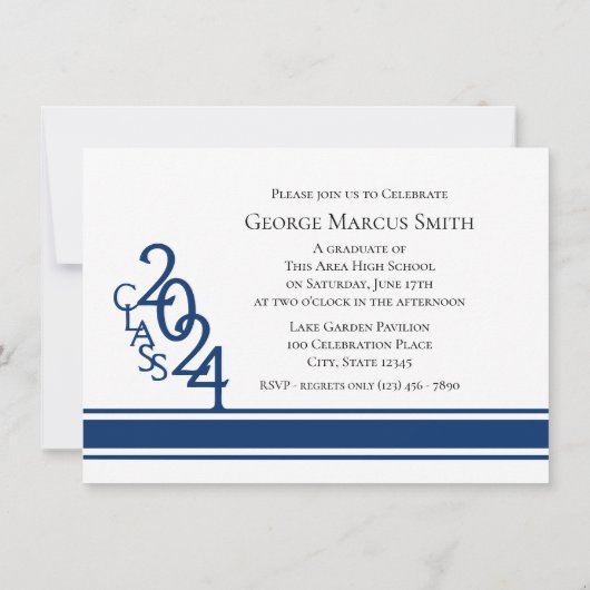 Varsity Blue 2024 Abschluss Tri Foto Einladung (Rückseite)