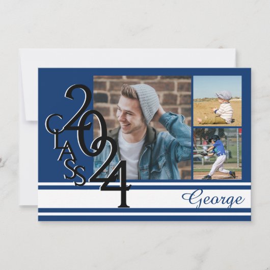 Varsity Blue 2024 Abschluss Tri Foto Einladung (Vorderseite)