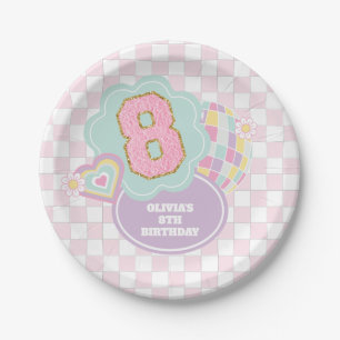 Varsity-Eleganz-Pastell-Patch 8. Geburtstag Pappteller