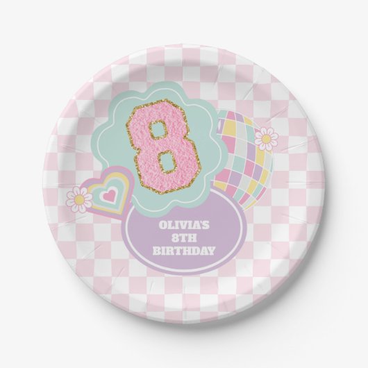 Varsity-Eleganz-Pastell-Patch 8. Geburtstag Pappteller (Vorderseite)