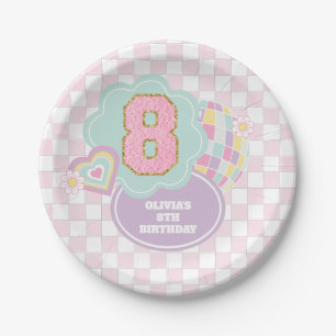 Varsity-Eleganz-Pastell-Patch 8. Geburtstag Pappteller