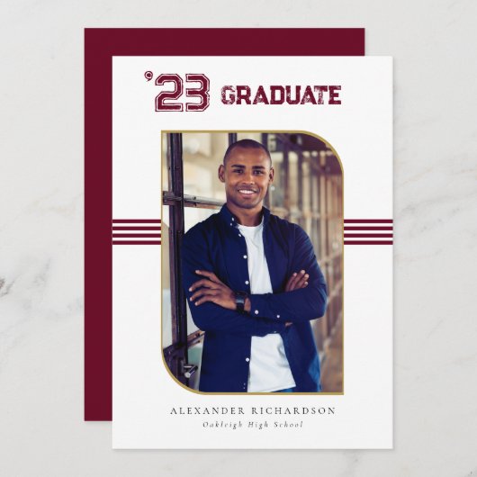 Varsity Letterman | Red & Gold Abschluss Foto Ankündigung (Vorne/Hinten)