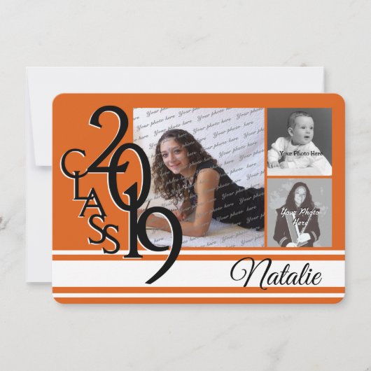 Varsity Orange 2019 Abschluss Tri Foto Einladung (Vorderseite)