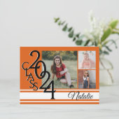 Varsity Orange 2024 Abschluss Tri Foto Einladung (Stehend Vorderseite)
