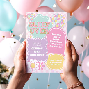 Varsity-Pastell-Patch Pyjamaparty-Geburtstag Einladung